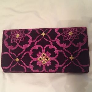 Shiraleah Velvet Magenta Clutch with Gold Detail